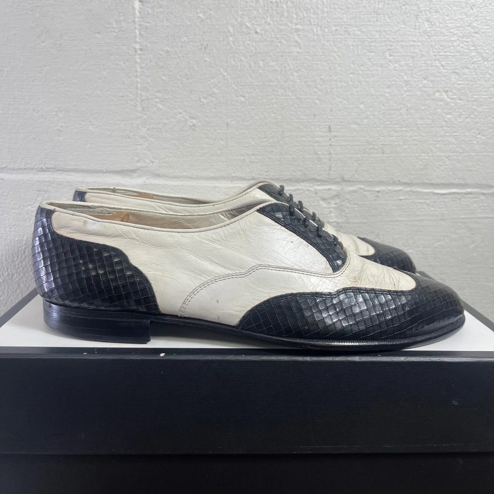 Vtg Johnston Murphy Spectator Black White Leather Wingtip Oxford Dress Sz 11‎ D